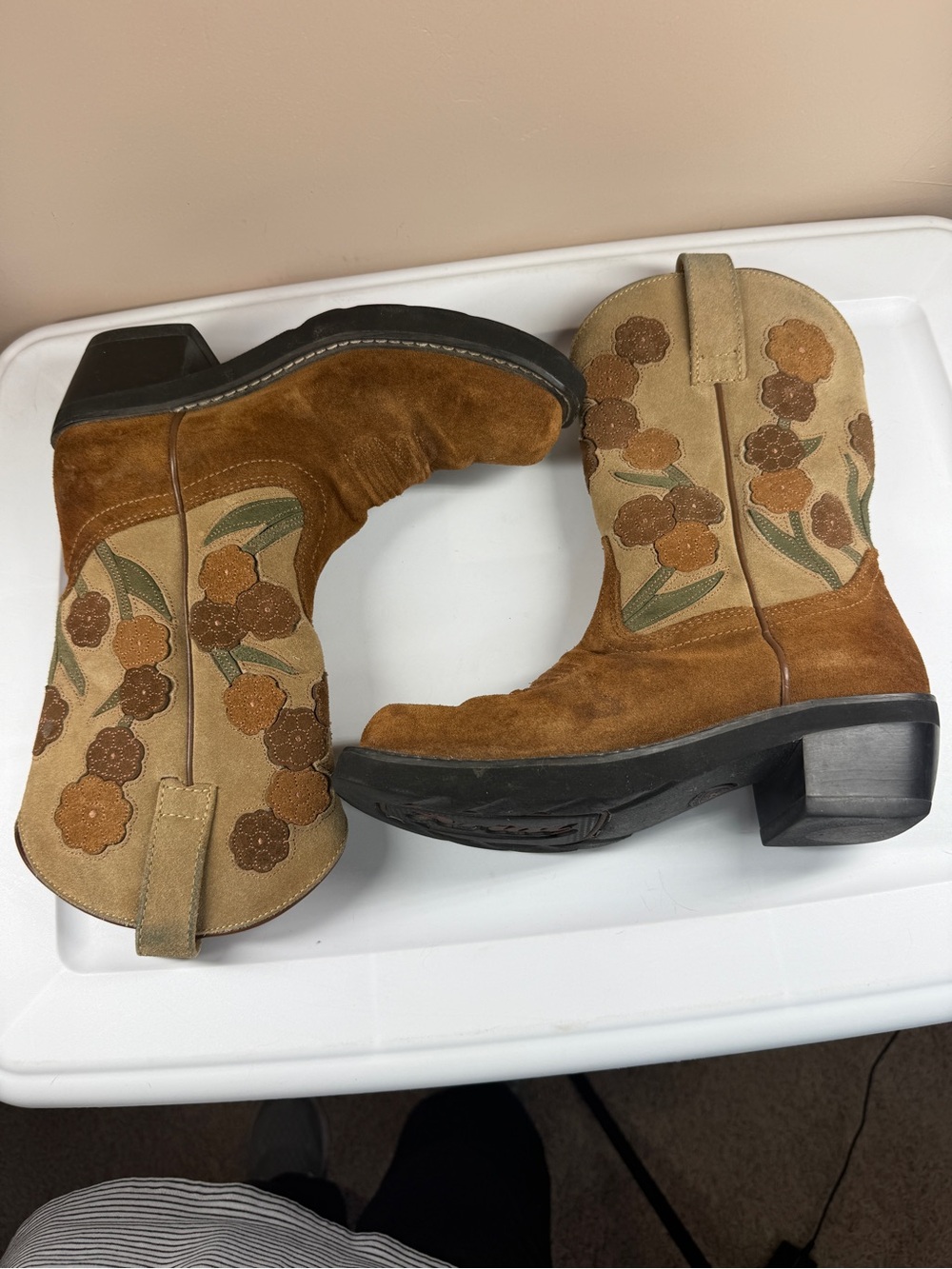 Ariat Doll Baby Chestnut Floral Western Cowboy Boots Suede Square Toe Size 7.5B - Picture 13 of 14